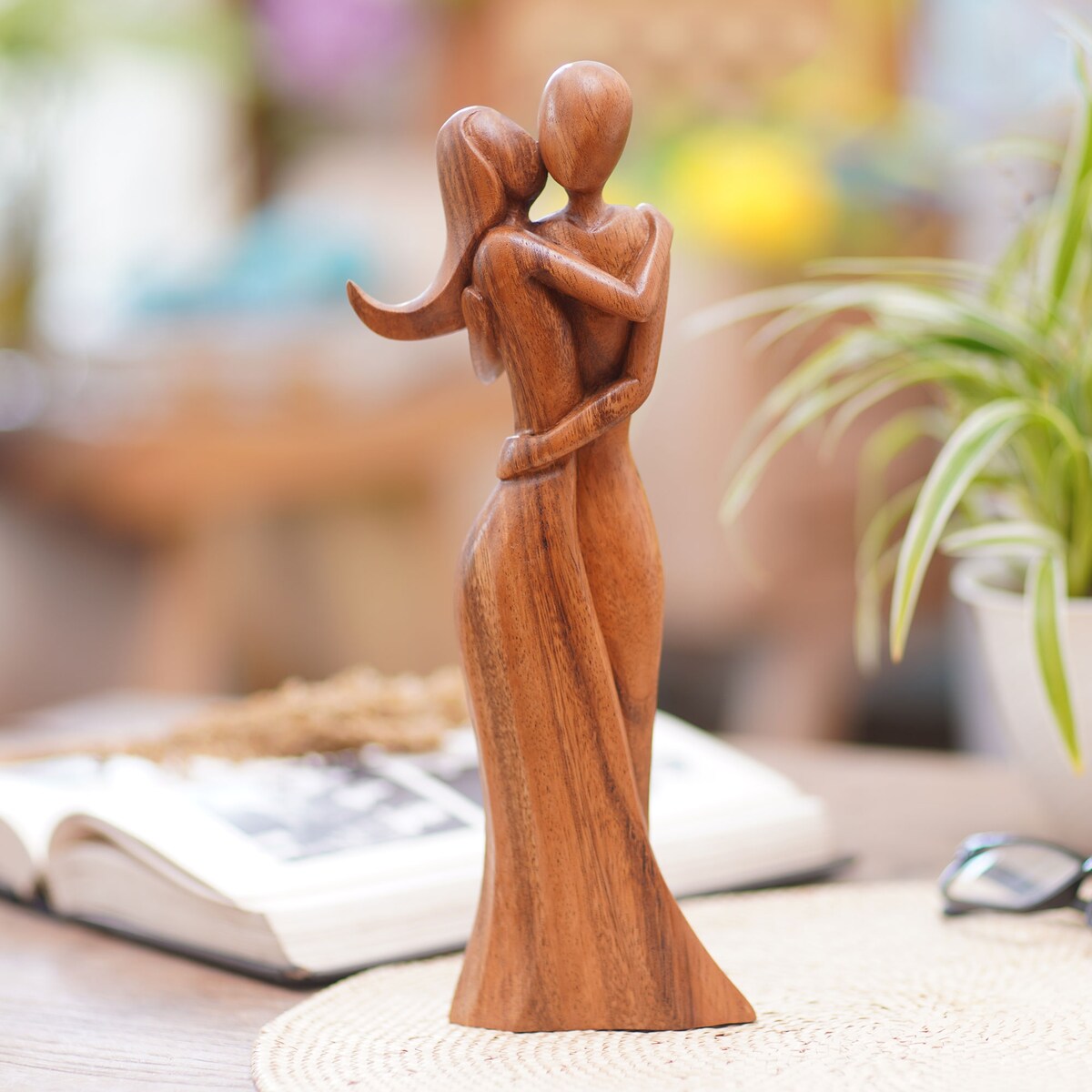 Novica Handmade Faithful Kiss Wood Statuette