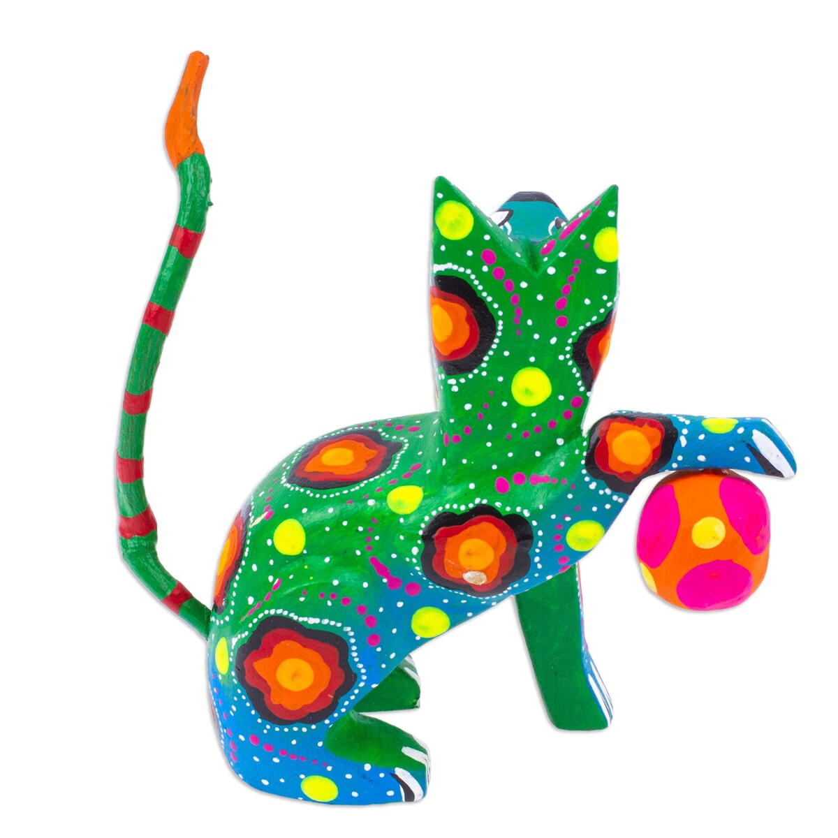 Novica Handmade Feline Sport In Green Wood Alebrije Figurine