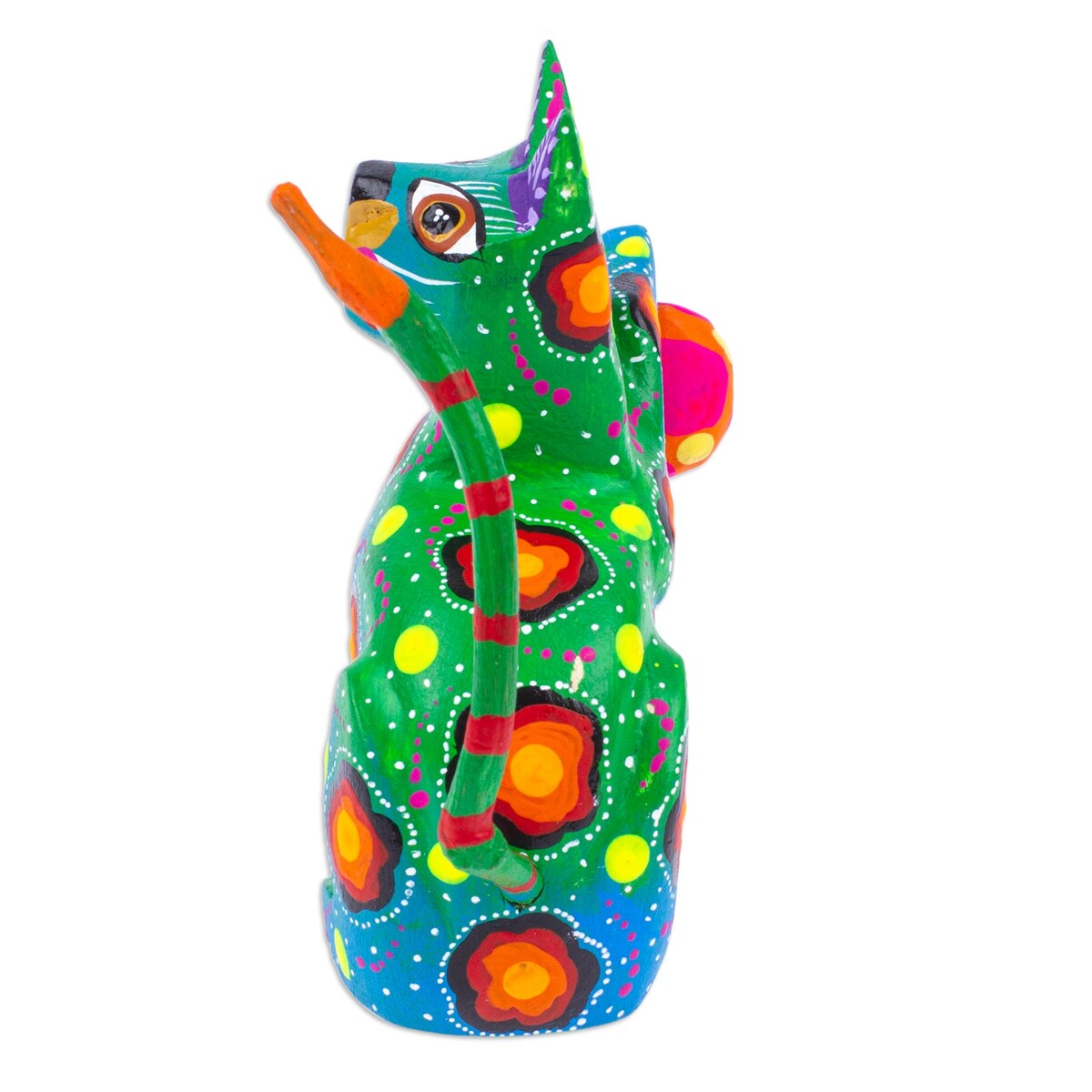 Novica Handmade Feline Sport In Green Wood Alebrije Figurine