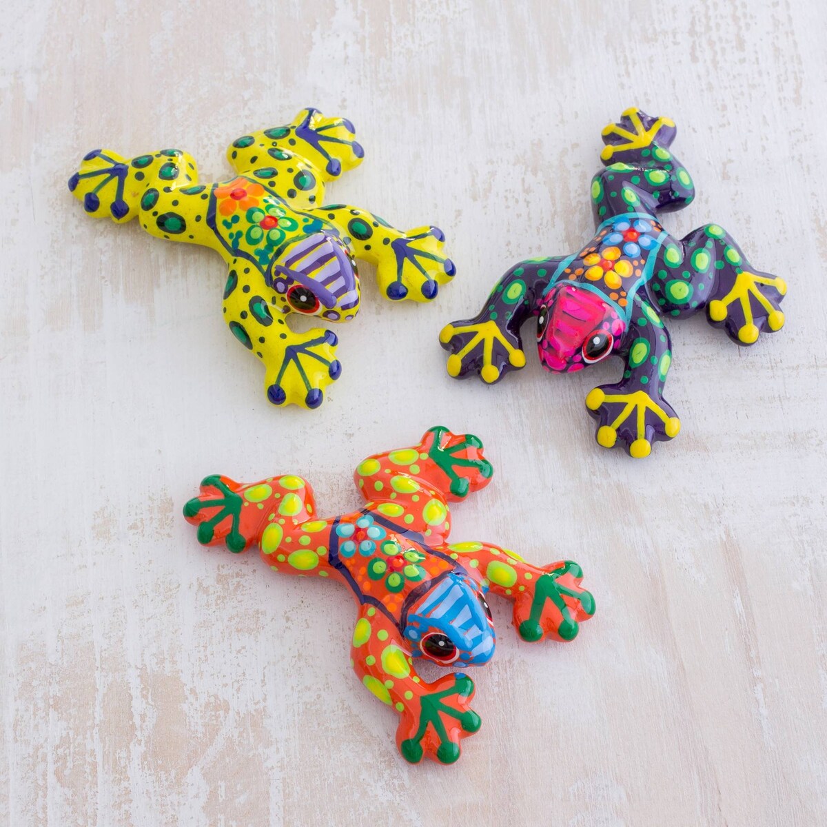 Novica Handmade Festive Frogs Ceramic Figurines (Set Of 3)