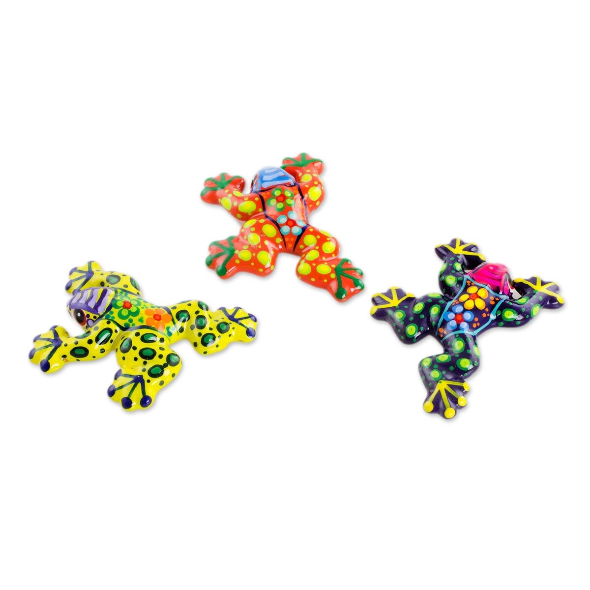 Novica Handmade Festive Frogs Ceramic Figurines (Set Of 3)