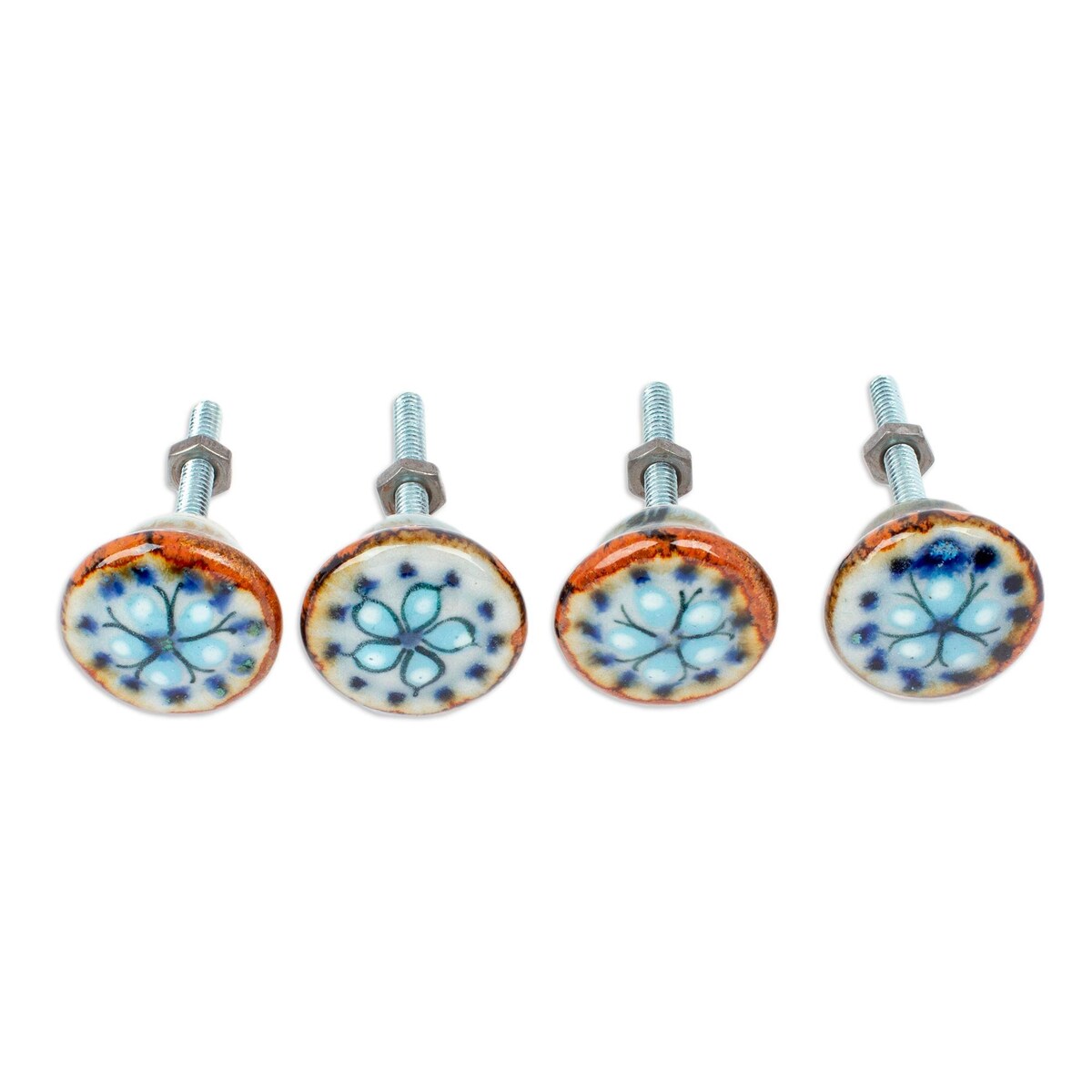Novica Handmade Floral Convenience Ceramic Knobs (Set Of 4)