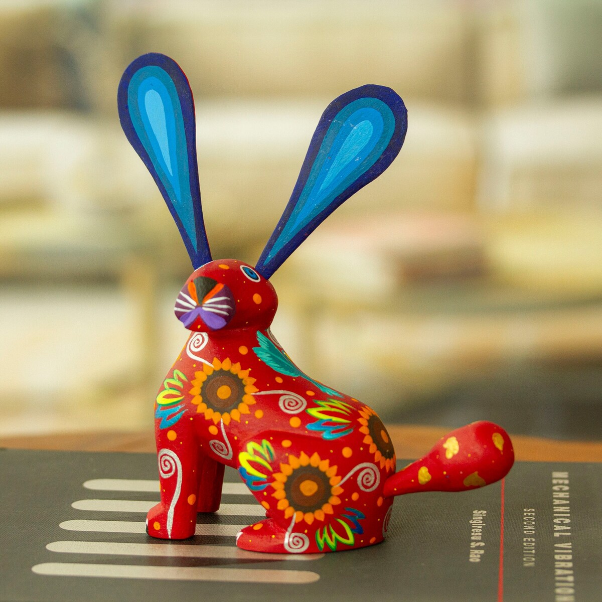 Novica Handmade Fluffy Russet Ears Wood Alebrije Figurine