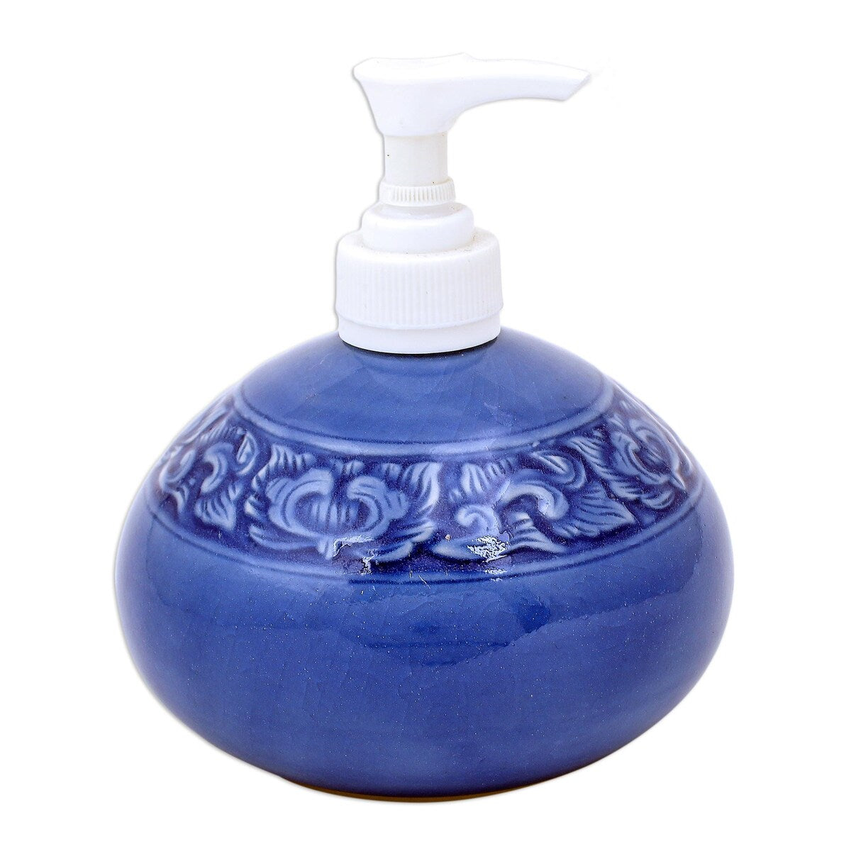 Novica Handmade Fragrant Bath Celadon Ceramic Soap Dispenser - Blue