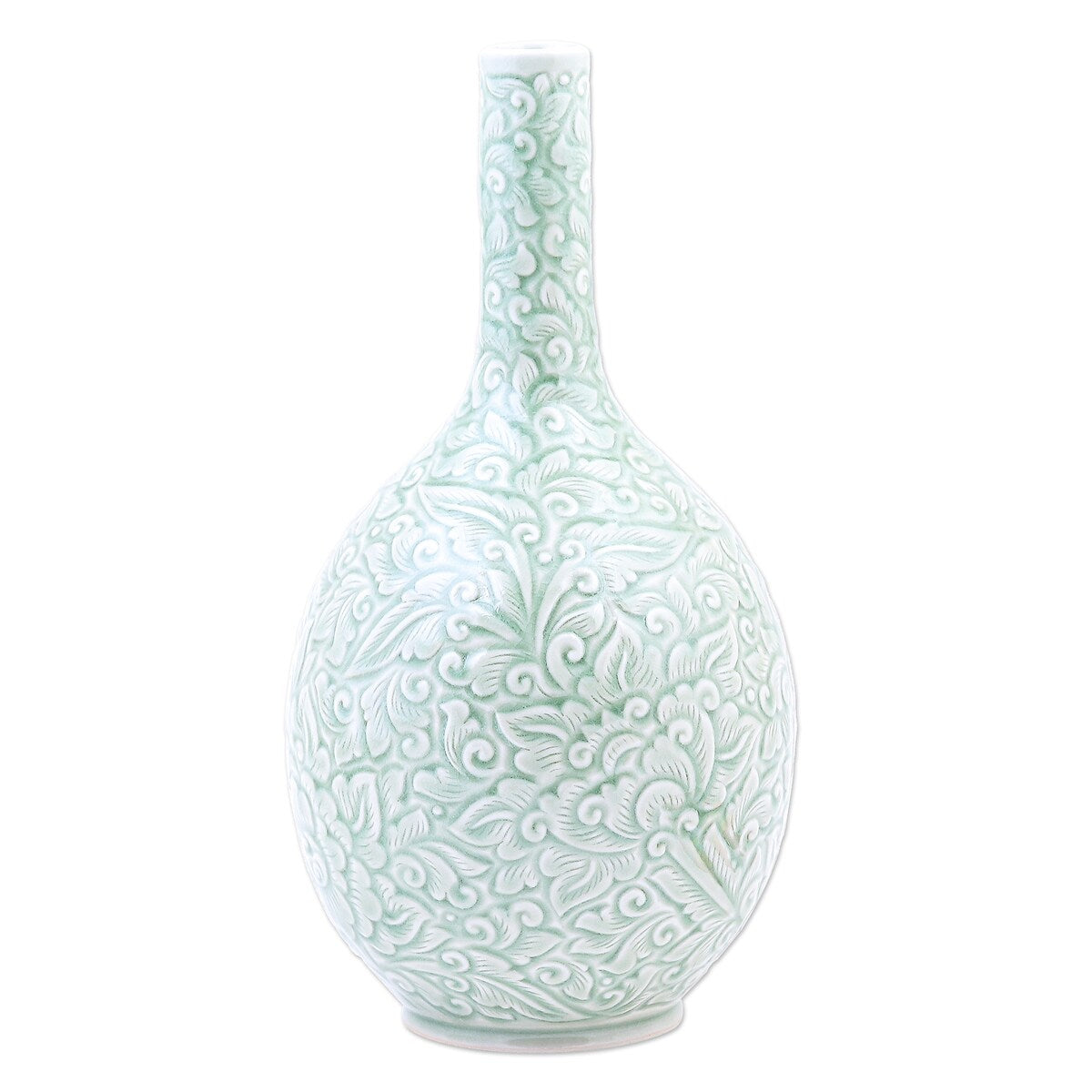 Novica Handmade Fresh Flowers Celadon Ceramic Vase
