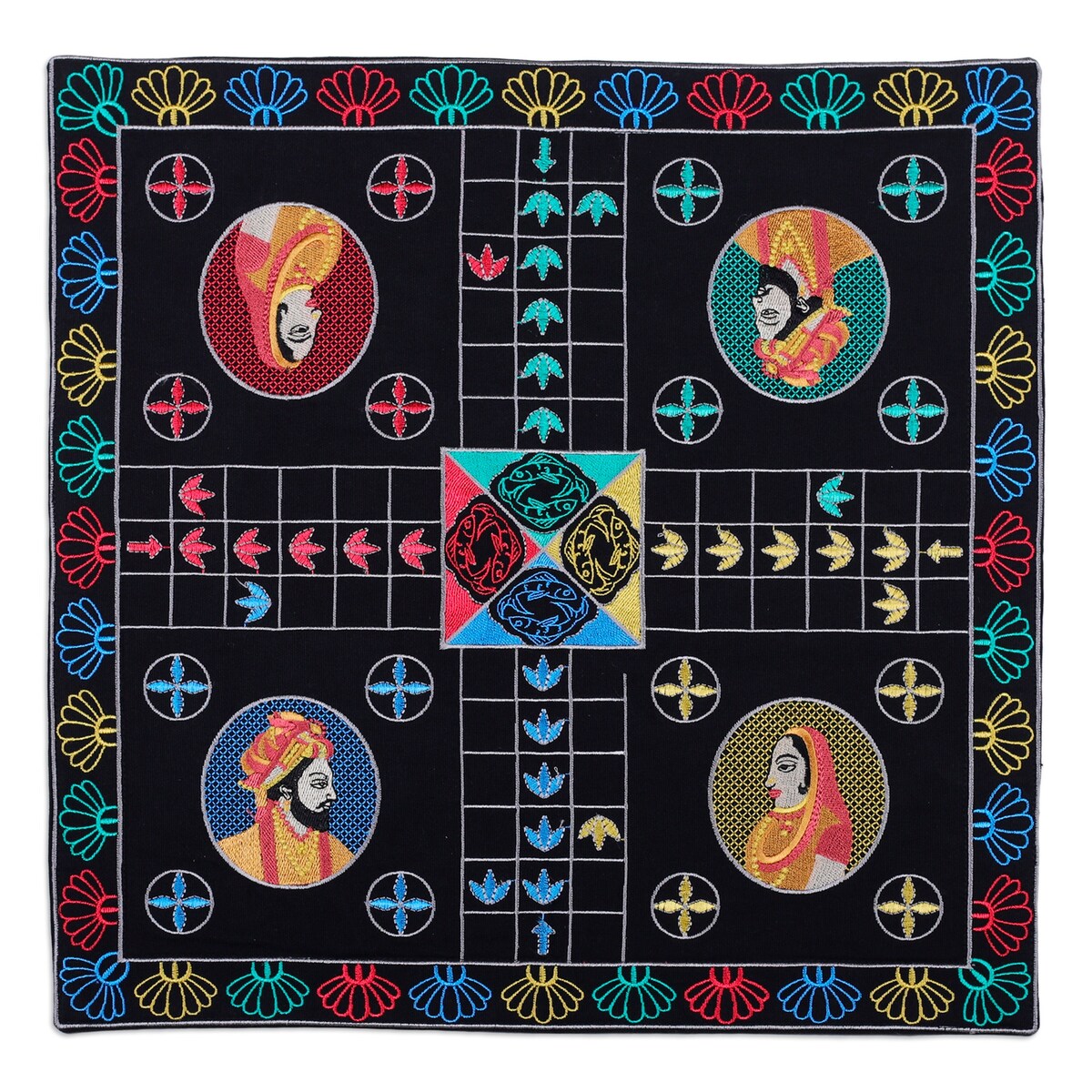 Novica Handmade Game Of Royals At Night Embroidered Cotton Ludo Game