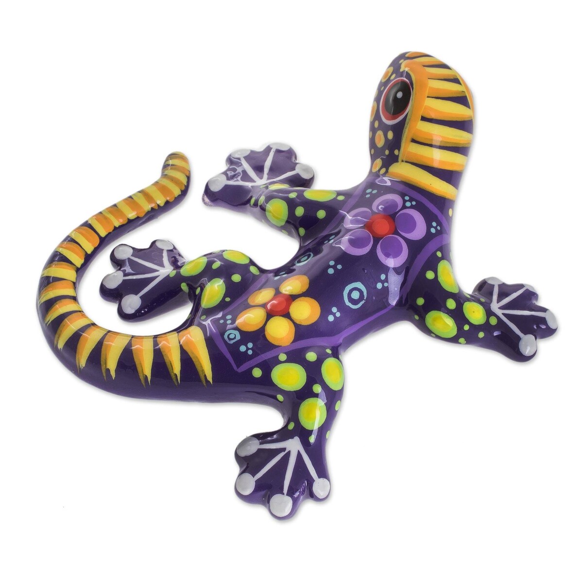 Novica Handmade Gecko Of The Garden In Purple Ceramic Figurine