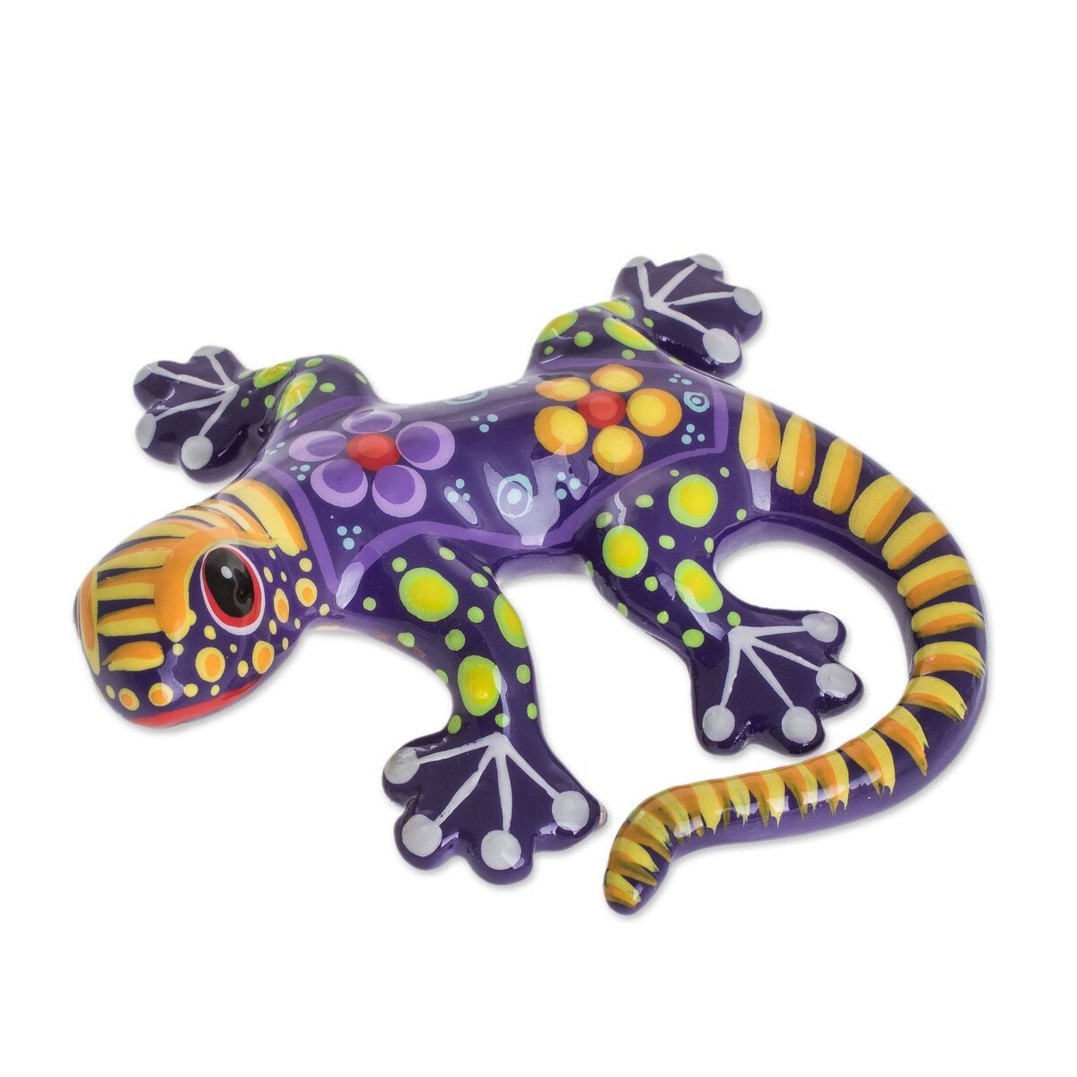 Novica Handmade Gecko Of The Garden In Purple Ceramic Figurine