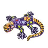 Novica Handmade Gecko Of The Garden In Purple Ceramic Figurine