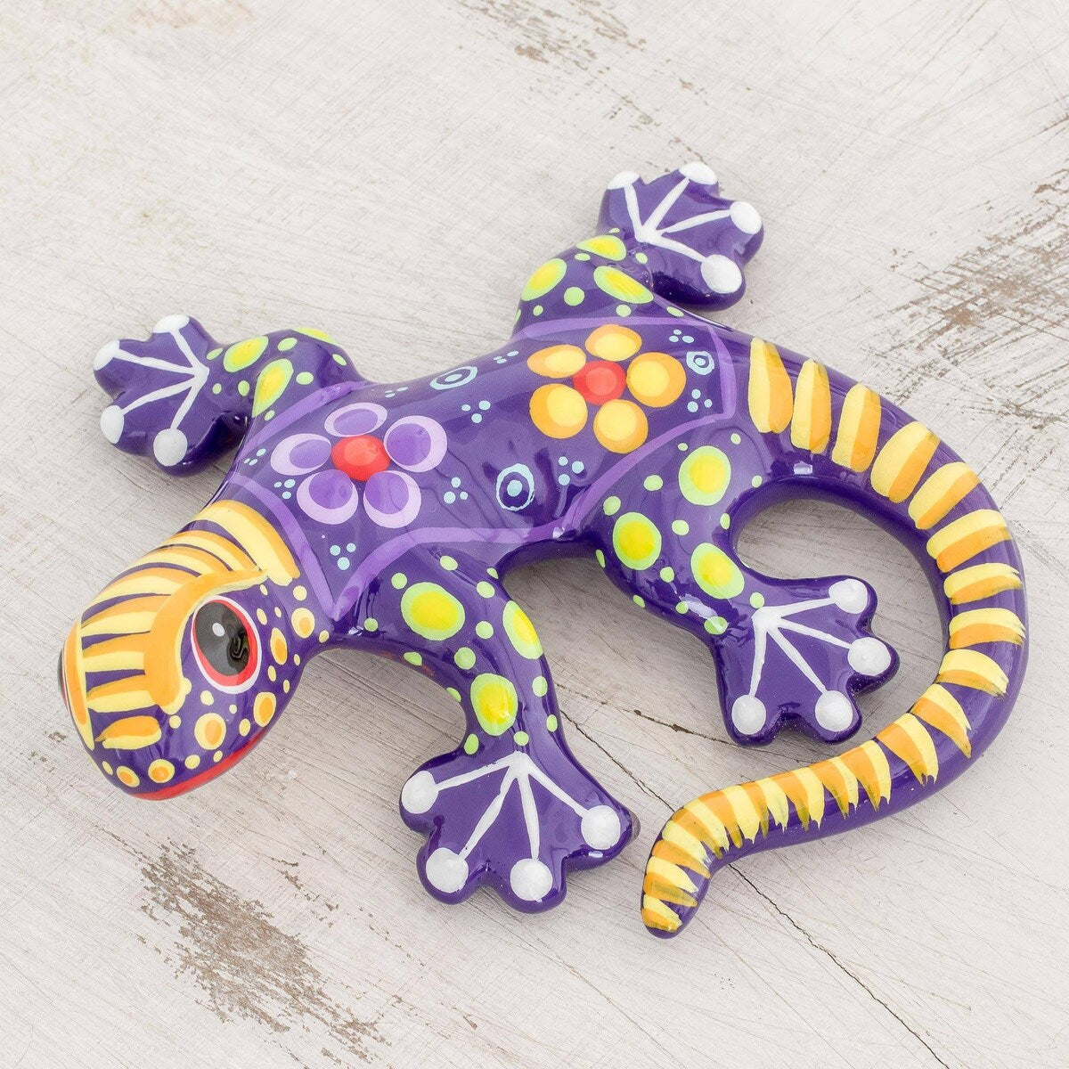 Novica Handmade Gecko Of The Garden In Purple Ceramic Figurine