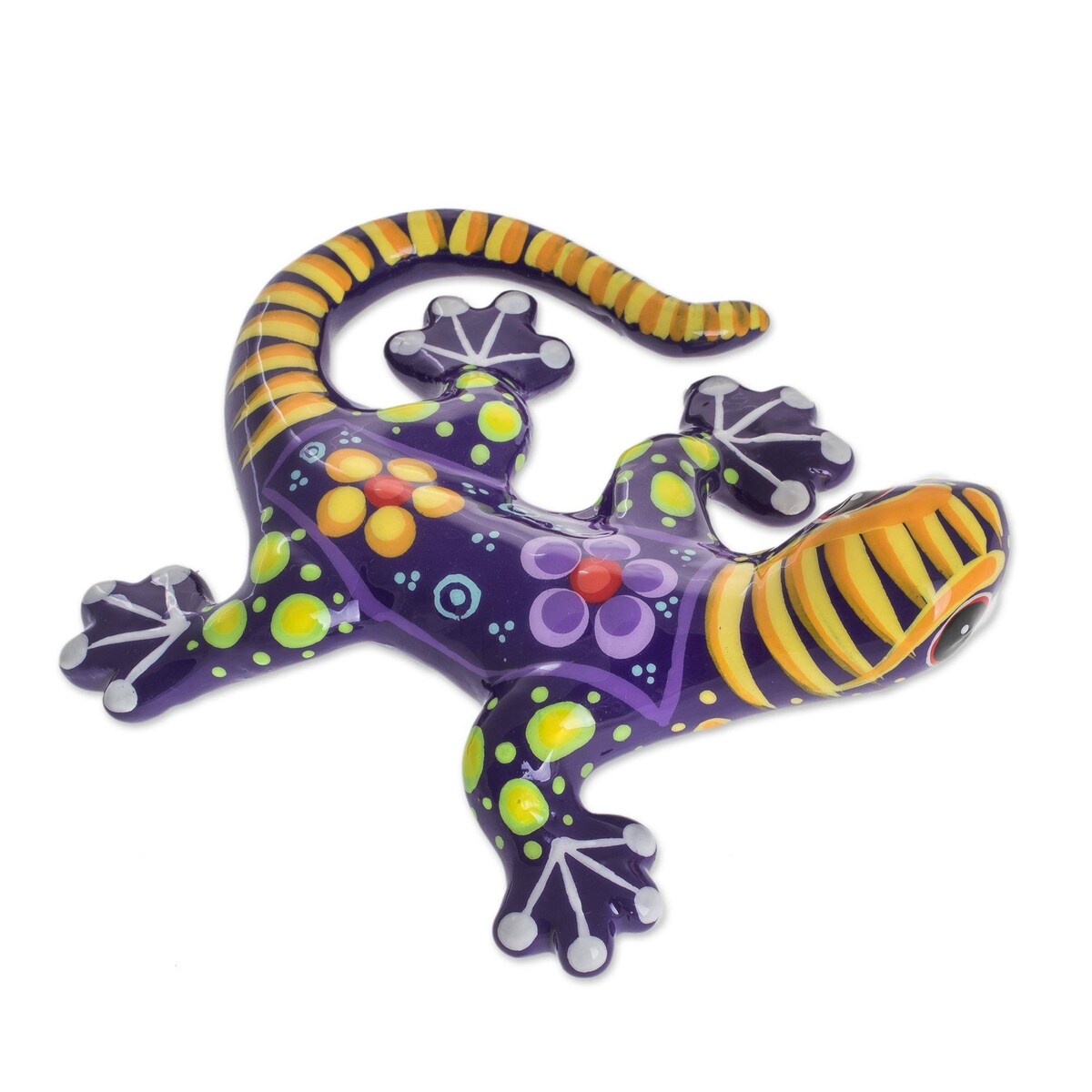 Novica Handmade Gecko Of The Garden In Purple Ceramic Figurine