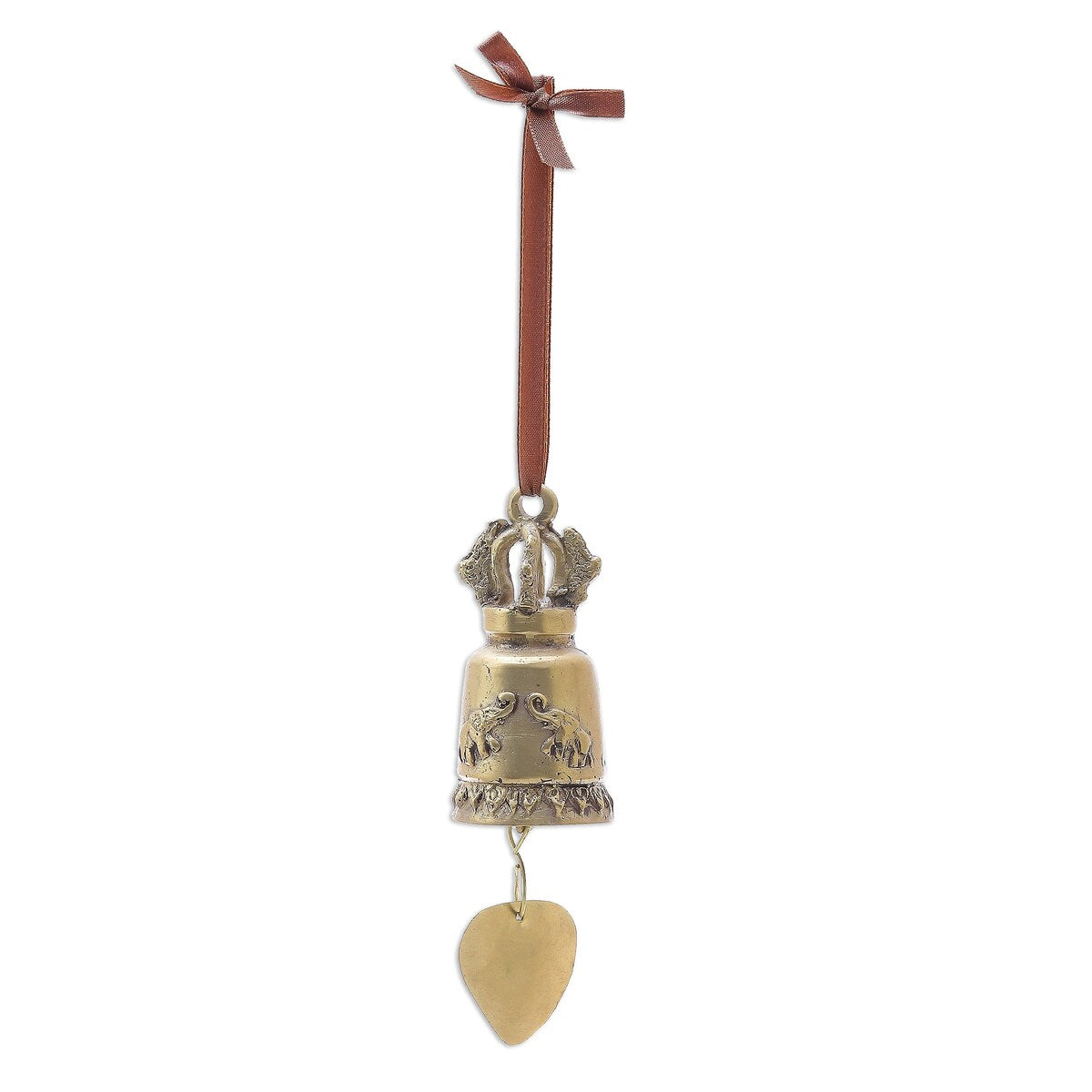 Novica Handmade Golden Elephant Song Brass Bell