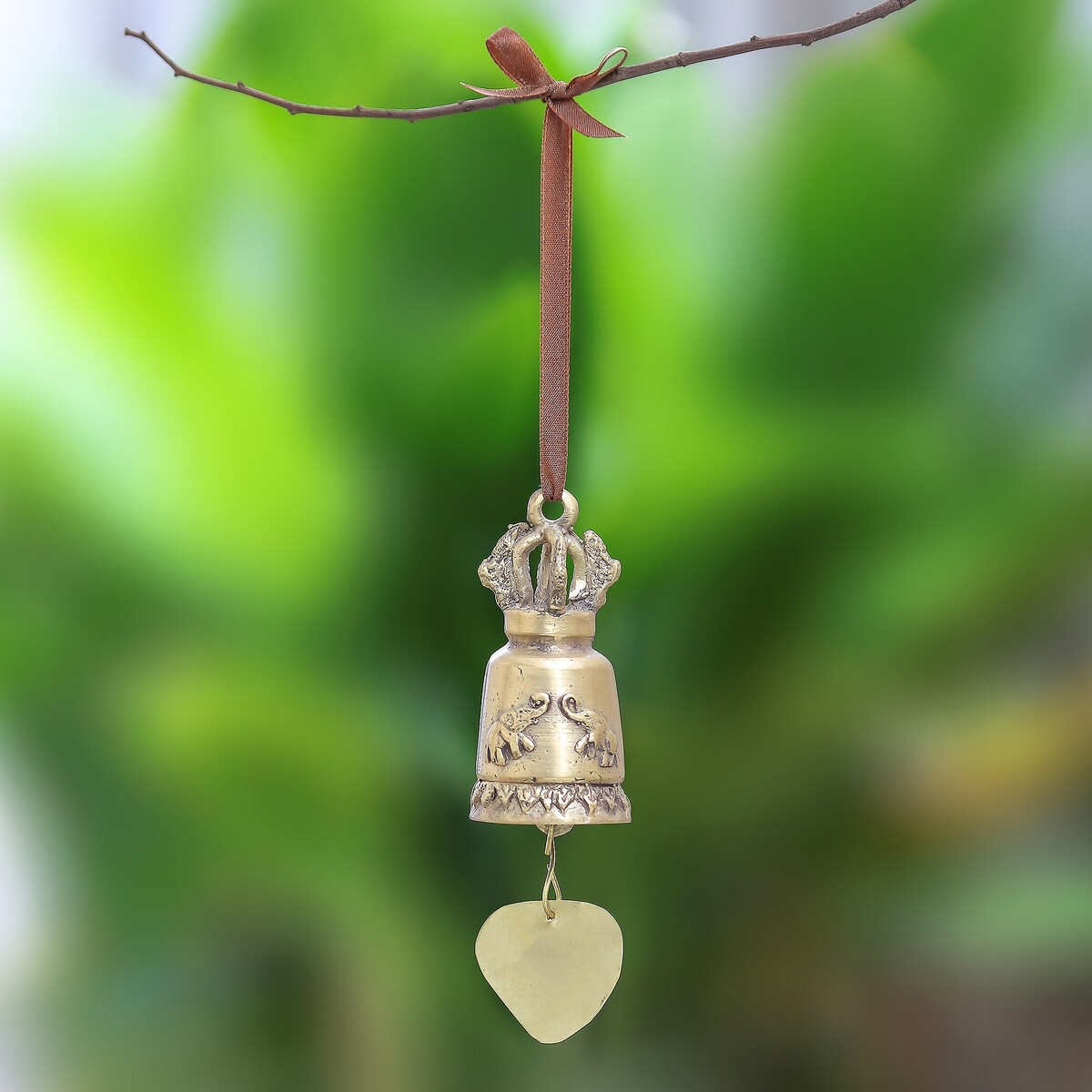 Novica Handmade Golden Elephant Song Brass Bell