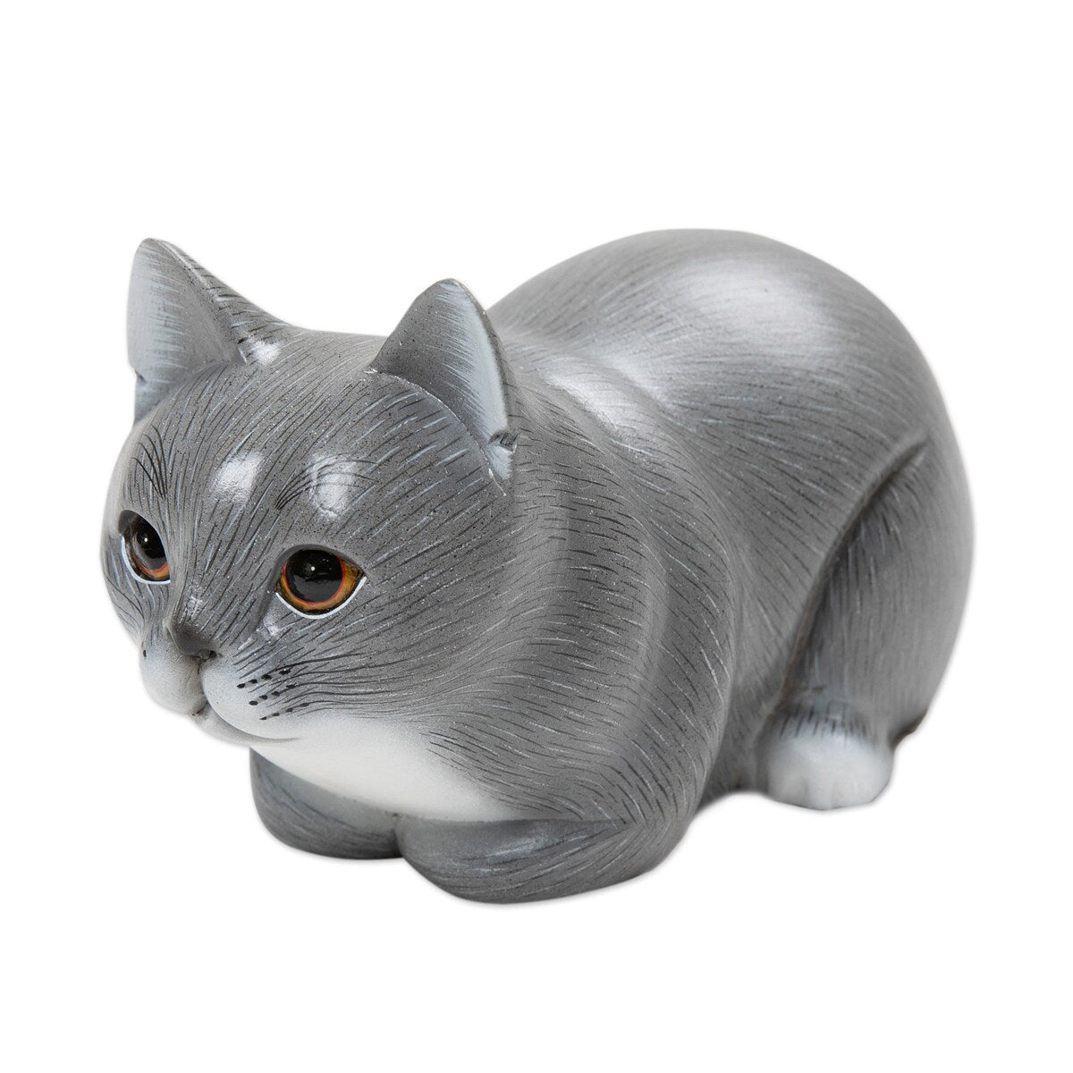 Novica Handmade Grey Kitty Wood Figurine
