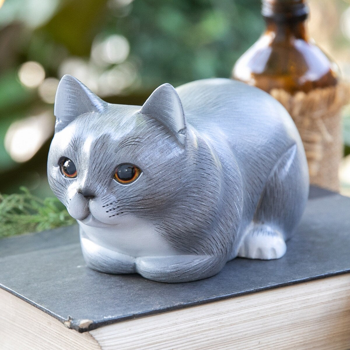 Novica Handmade Grey Kitty Wood Figurine