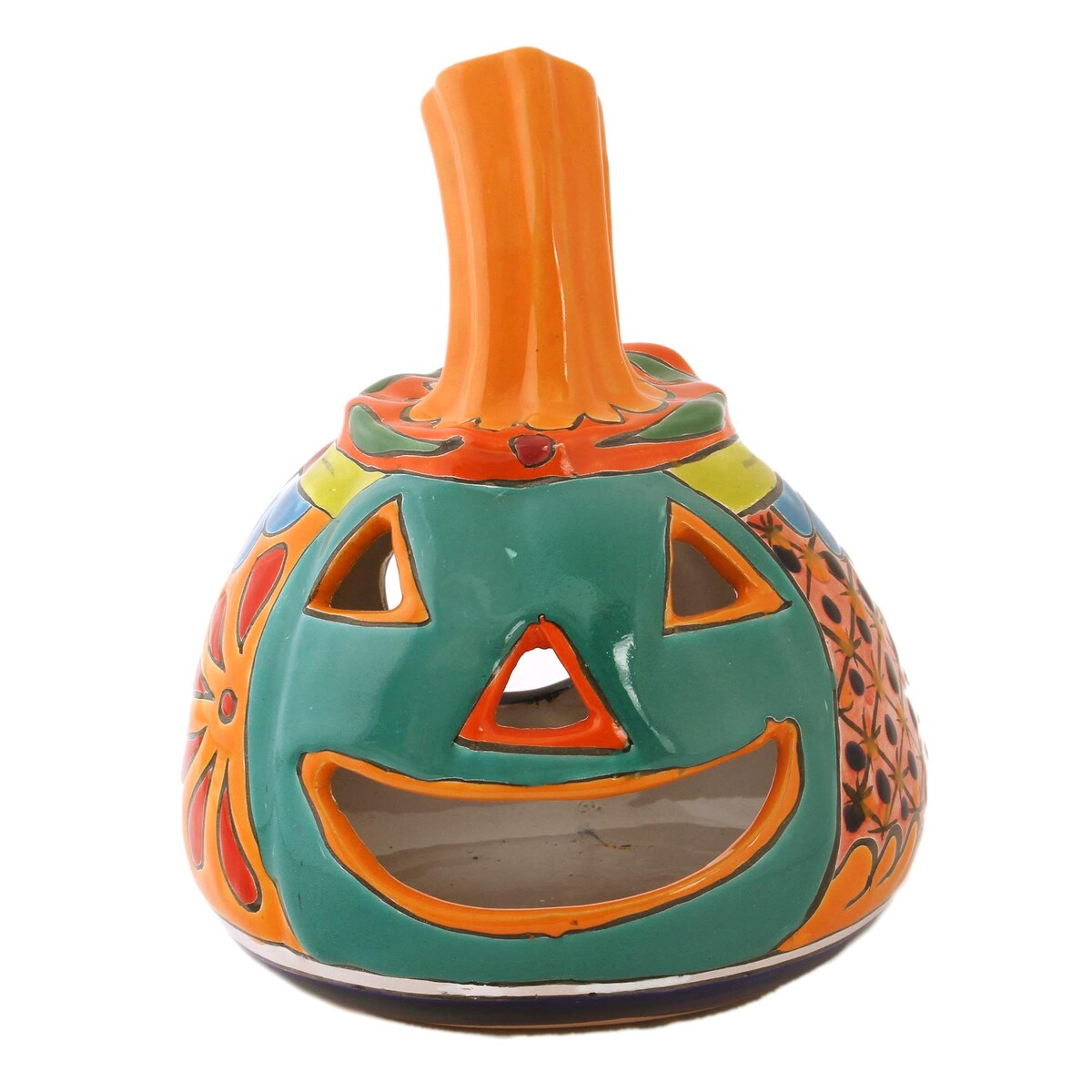 Novica Handmade Happy Jack-O-Lantern Ceramic Candle Holder