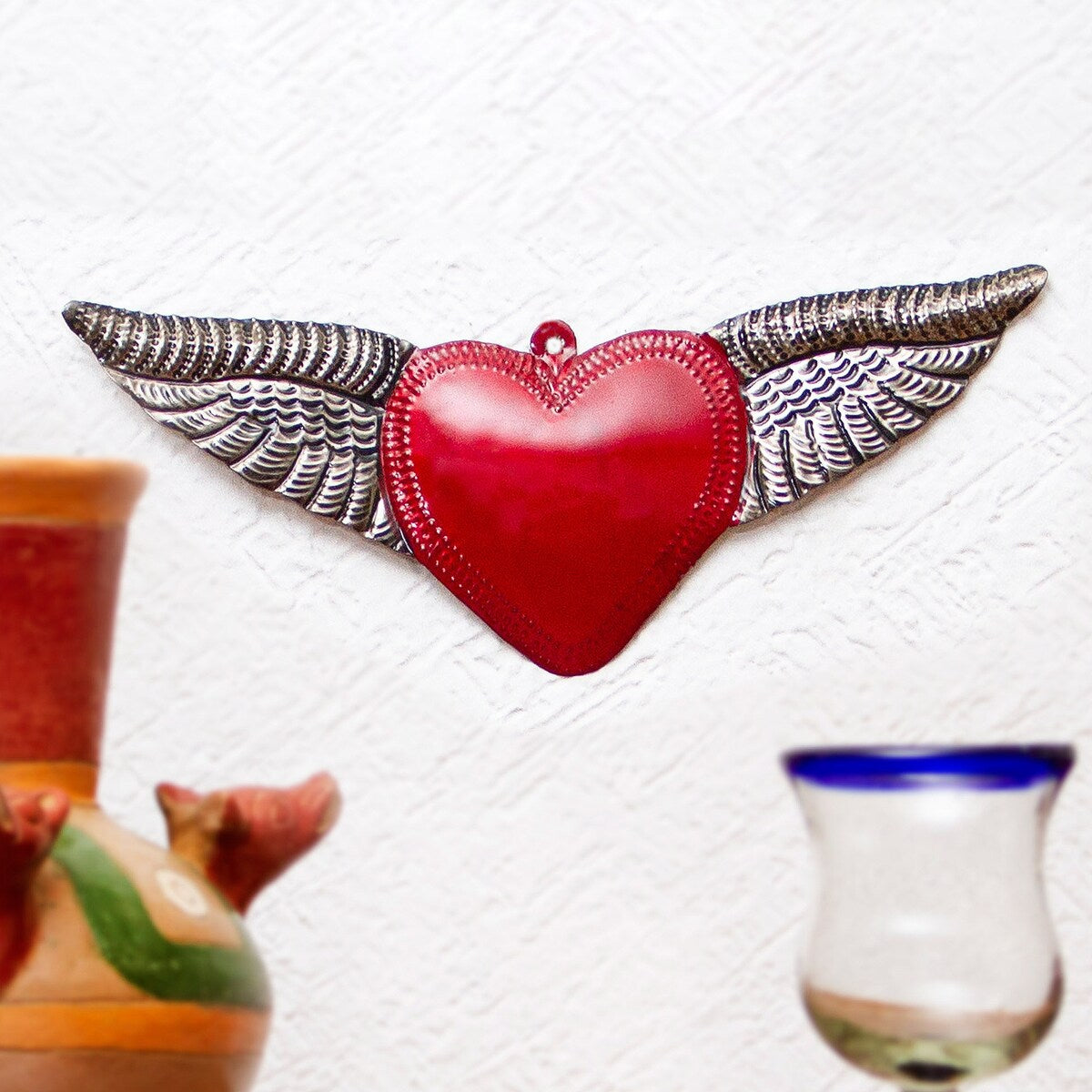Novica Handmade Heart Takes Flight Embossed Tin Wall Accent