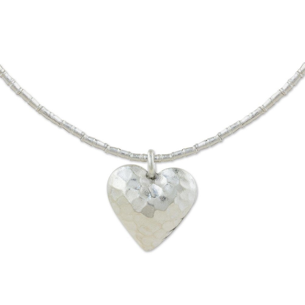 Novica Handmade Heartbeat Silver Heart Pendant Necklace