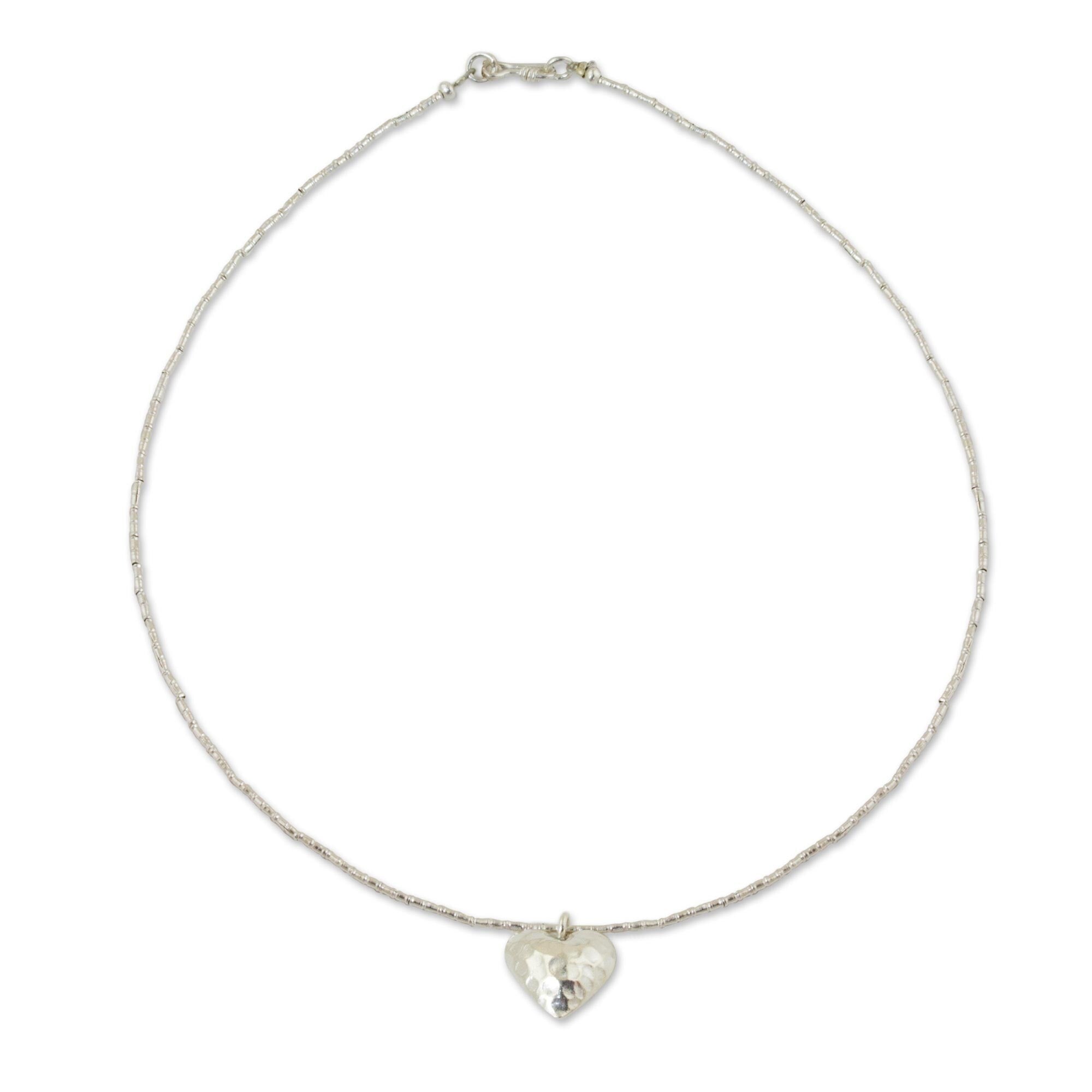 Novica Handmade Heartbeat Silver Heart Pendant Necklace