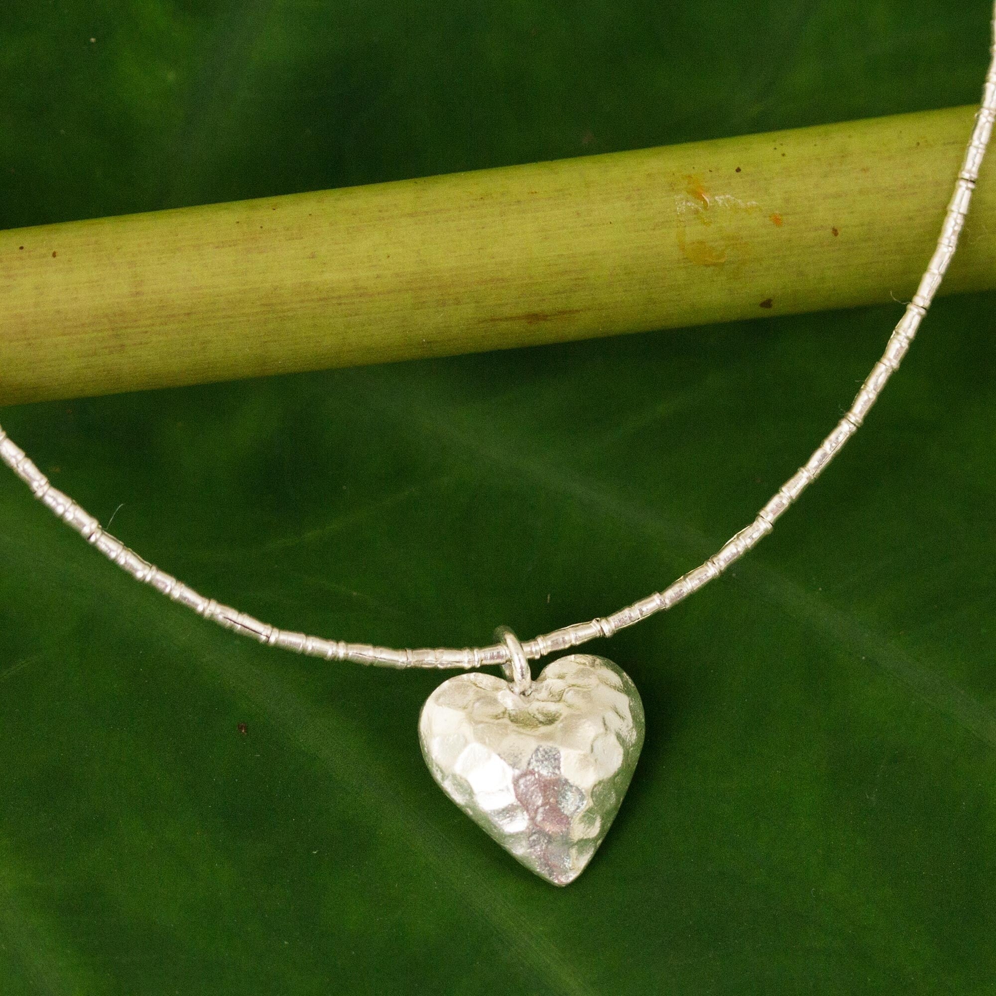 Novica Handmade Heartbeat Silver Heart Pendant Necklace