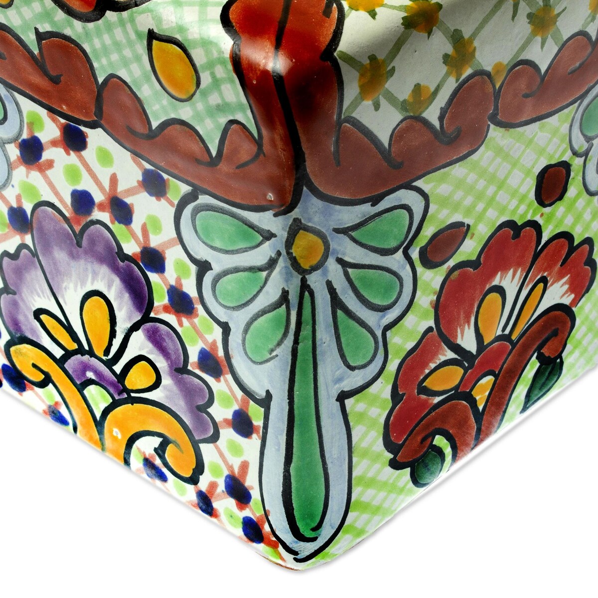 Novica Handmade Hidalgo Bouquet Ceramic Tissue Box Cover - Red