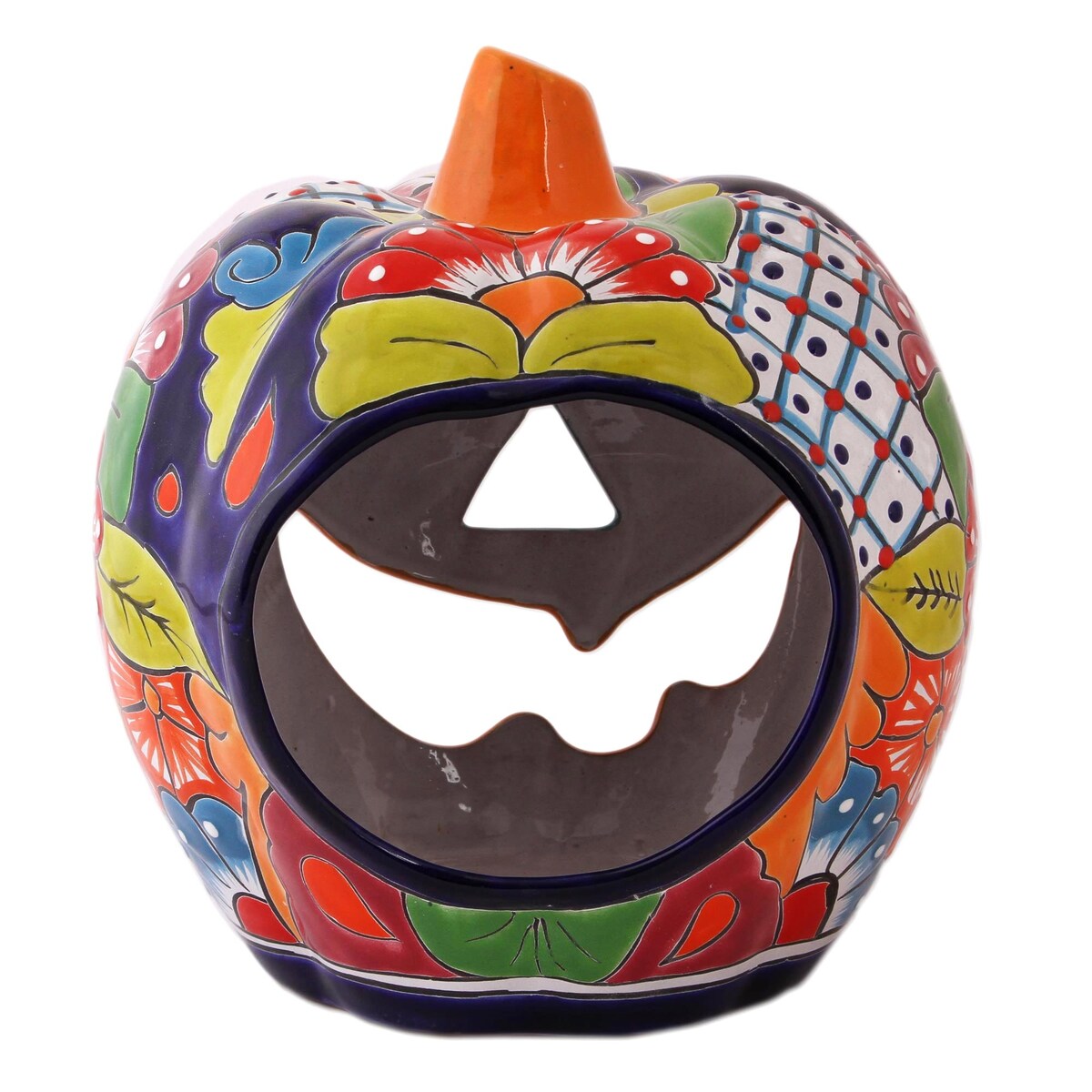Novica Handmade Jolly Jack-O-Lantern Ceramic Candle Holder