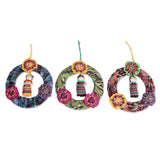 Novica Handmade Joyful Friends Cotton Ornaments (Set Of 3)