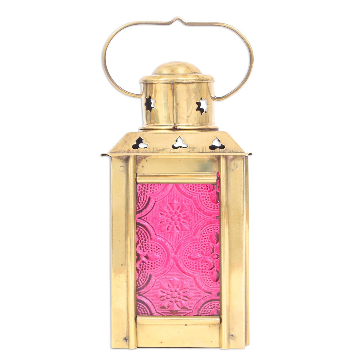 Novica Handmade Lantern In Red Glass And Brass Tealight Holder