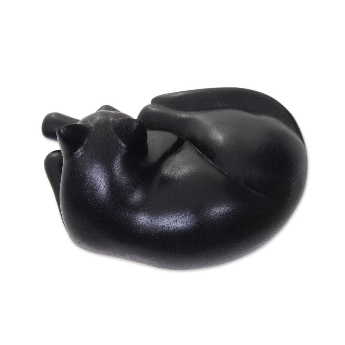 Novica Handmade Lazy Black Cat Wood Sculpture