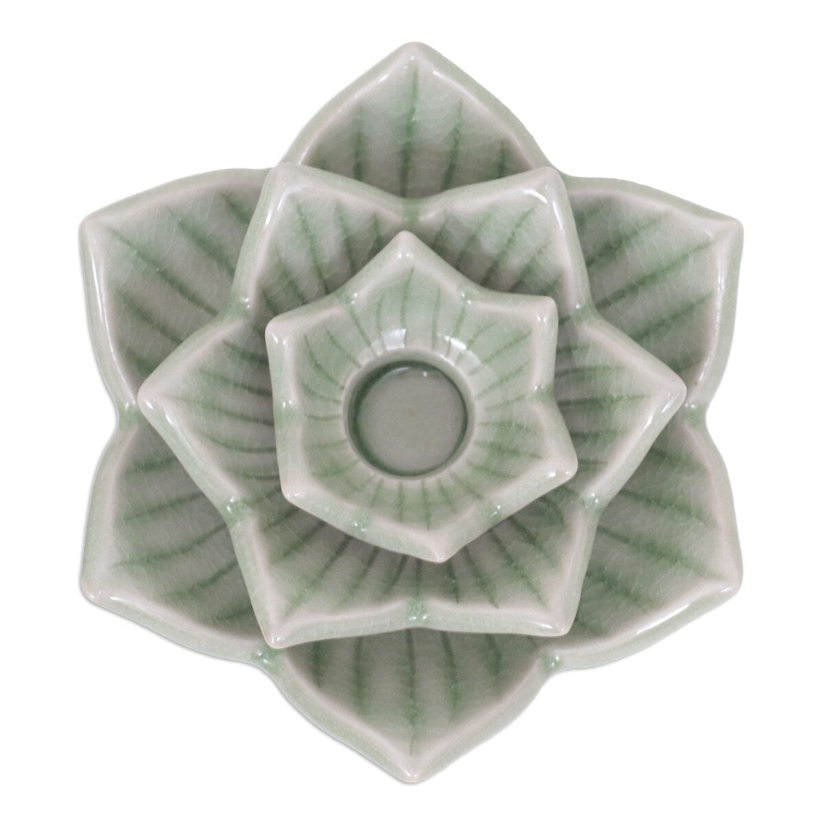 Novica Handmade Lotus Flower Celadon Ceramic Candle Holder