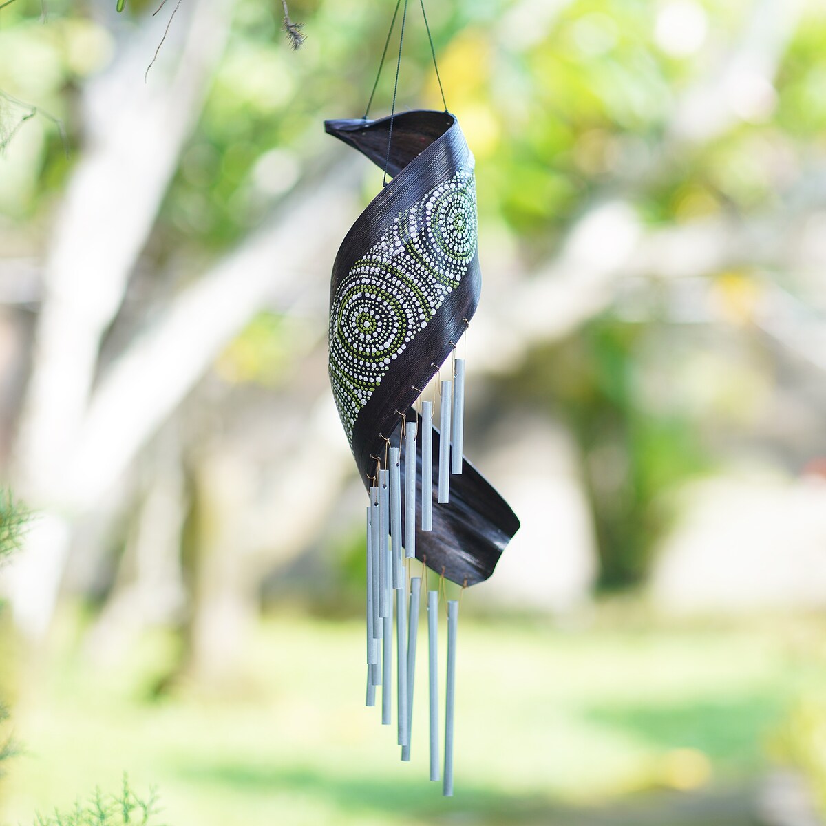 Novica Handmade Mandala Music Coconut Fiber Wind Chime