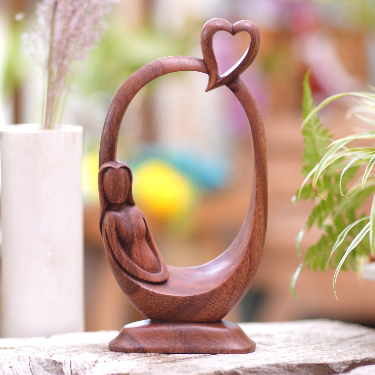 Novica Handmade Me Time Wood Statuette
