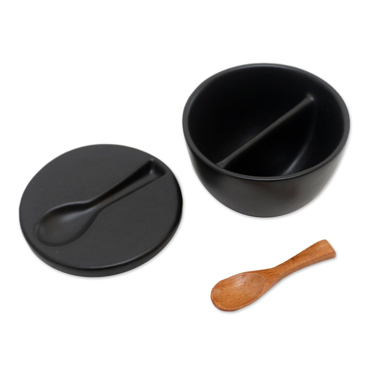 Novica Handmade Midnight Meal Ceramic And Teak Wood Condiment Set (3 Pcs)