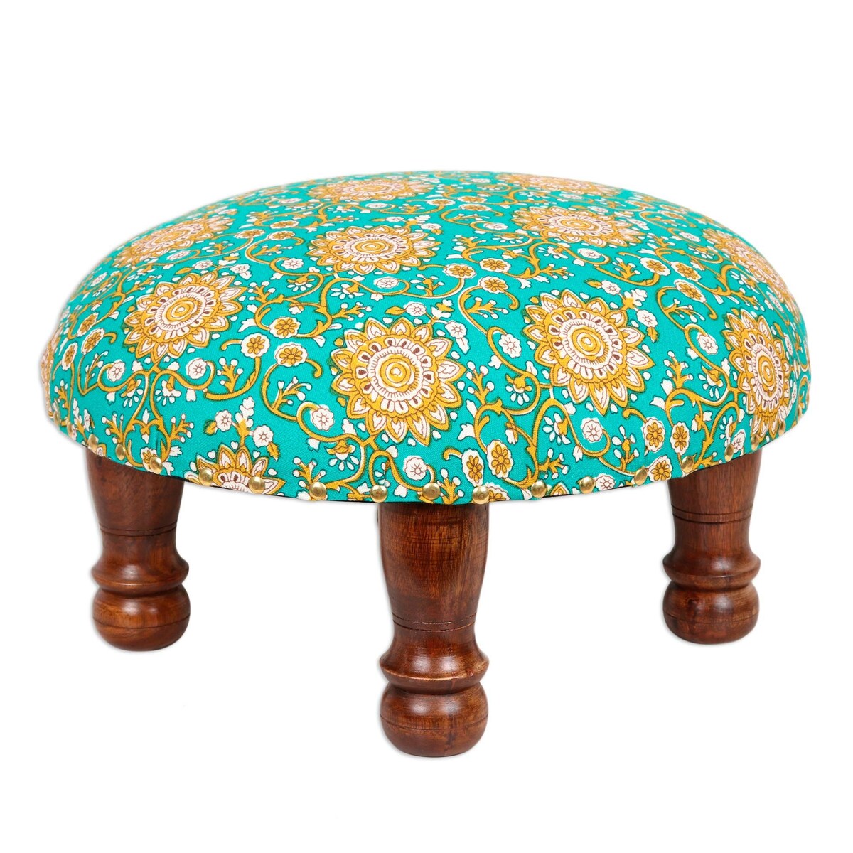 Novica Handmade Mughal Architecture Upholstered Ottoman Foot Stool