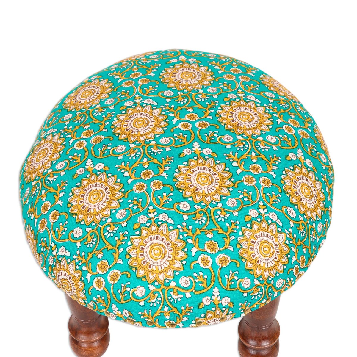 Novica Handmade Mughal Architecture Upholstered Ottoman Foot Stool