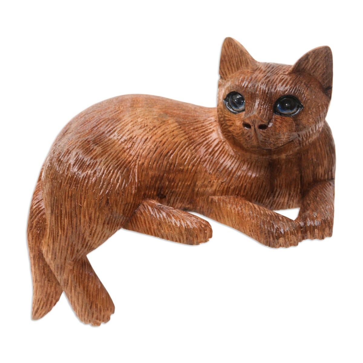 Novica Handmade Outdoor Cat Wood Statuette