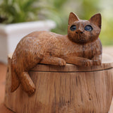 Novica Handmade Outdoor Cat Wood Statuette