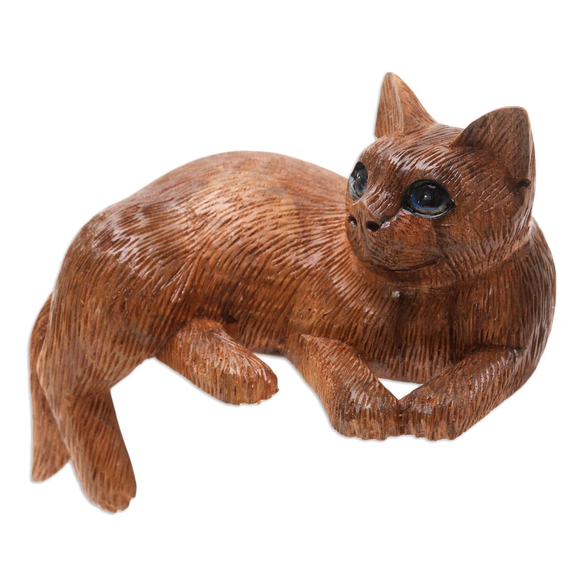 Novica Handmade Outdoor Cat Wood Statuette
