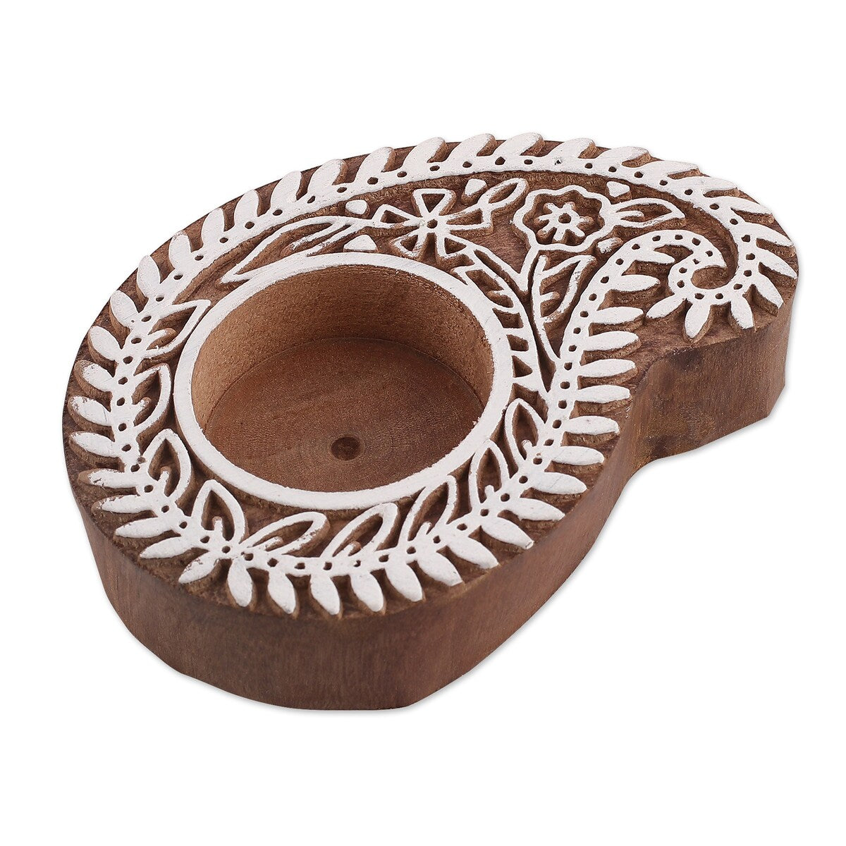 Novica Handmade Paisley Glow Wood Tealight Candle Holder