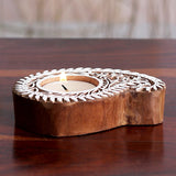 Novica Handmade Paisley Glow Wood Tealight Candle Holder