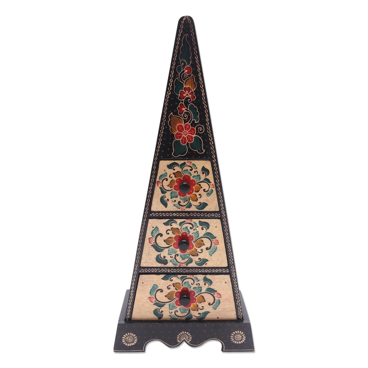 Novica Handmade Pyramid Of Flowers Decorative Batik Wood Box