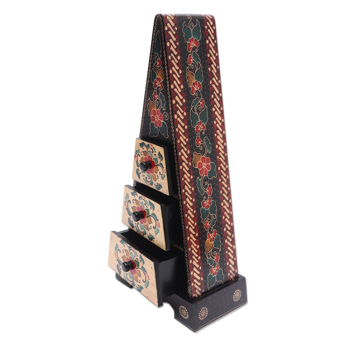 Novica Handmade Pyramid Of Flowers Decorative Batik Wood Box