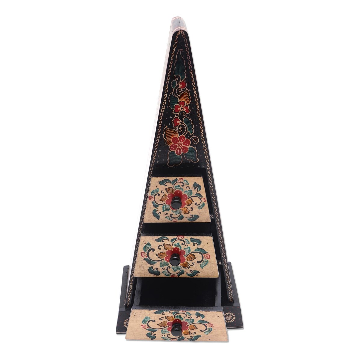 Novica Handmade Pyramid Of Flowers Decorative Batik Wood Box