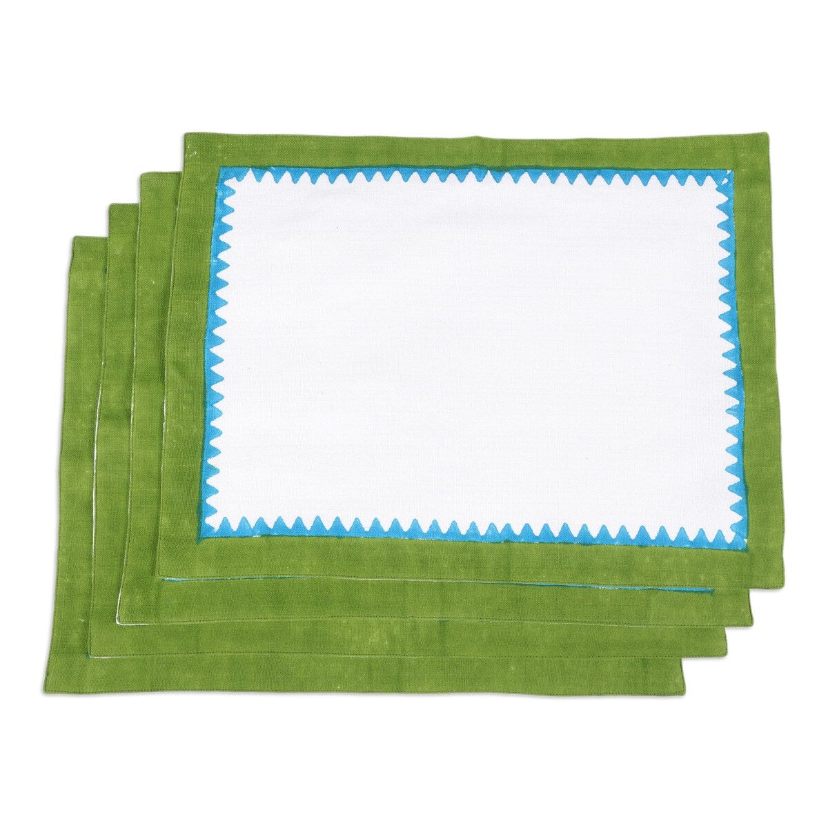 Novica Handmade Pyramid Saga Block-Printed Table Linen Set (Set For 4)