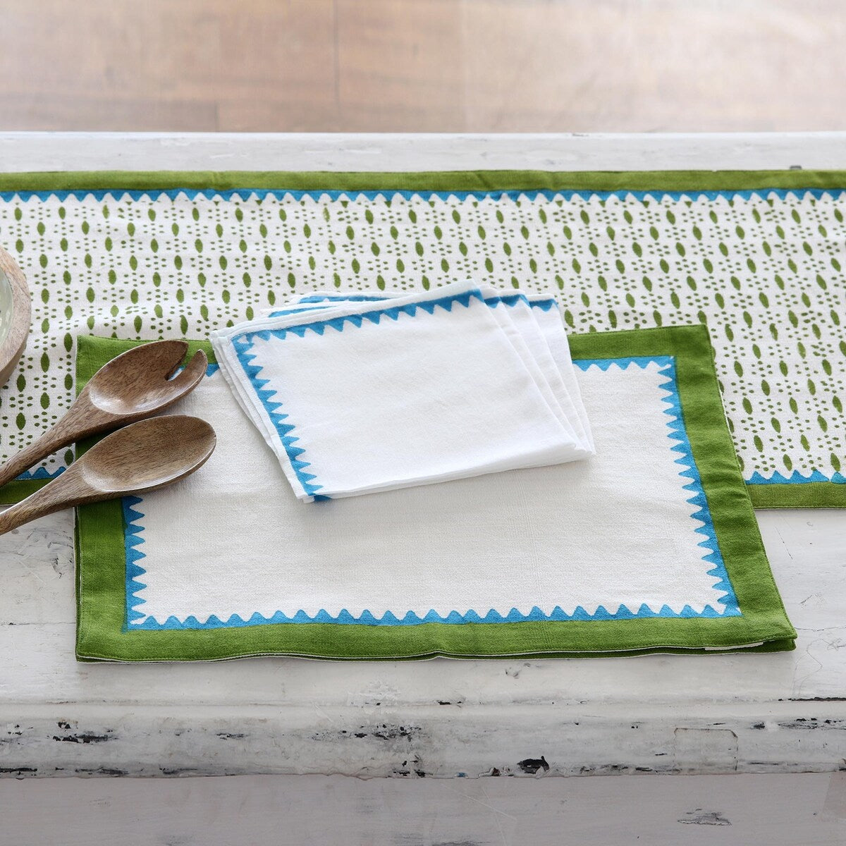 Novica Handmade Pyramid Saga Block-Printed Table Linen Set (Set For 4)