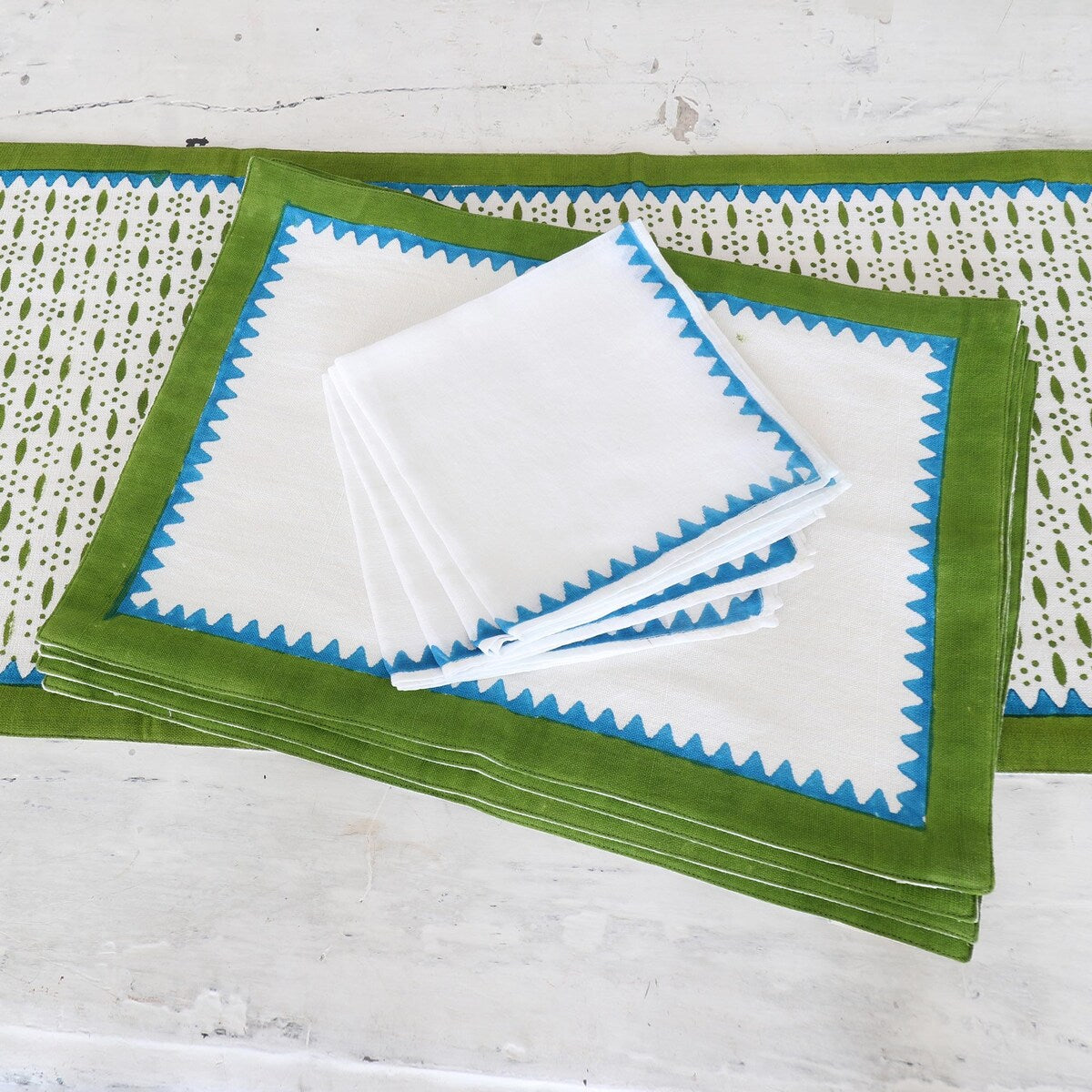 Novica Handmade Pyramid Saga Block-Printed Table Linen Set (Set For 4)