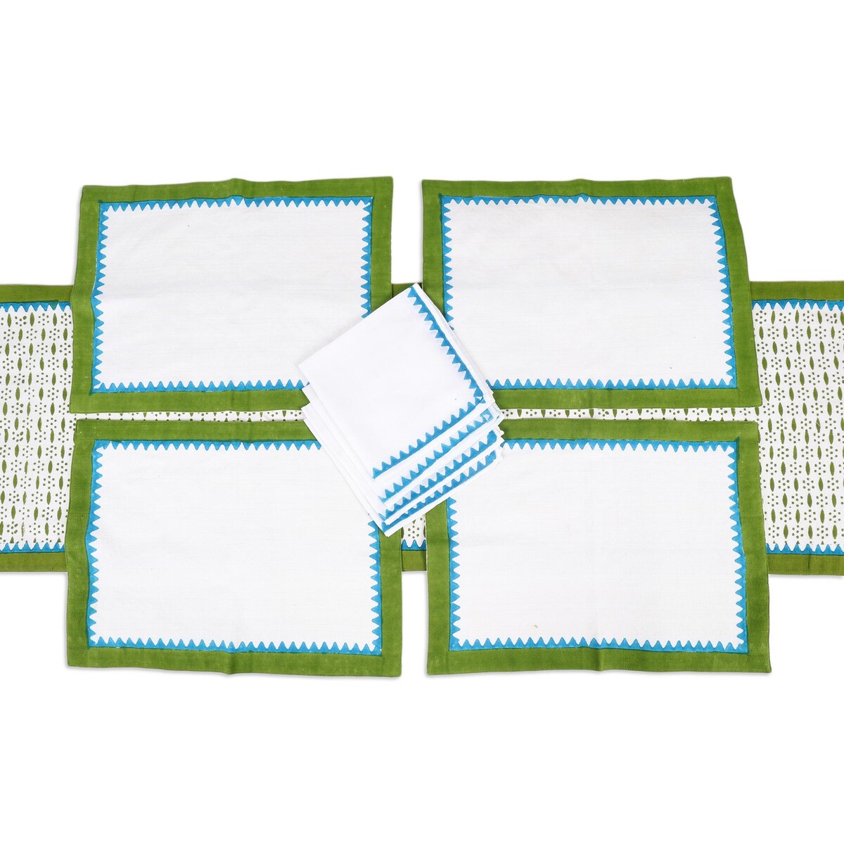Novica Handmade Pyramid Saga Block-Printed Table Linen Set (Set For 4)