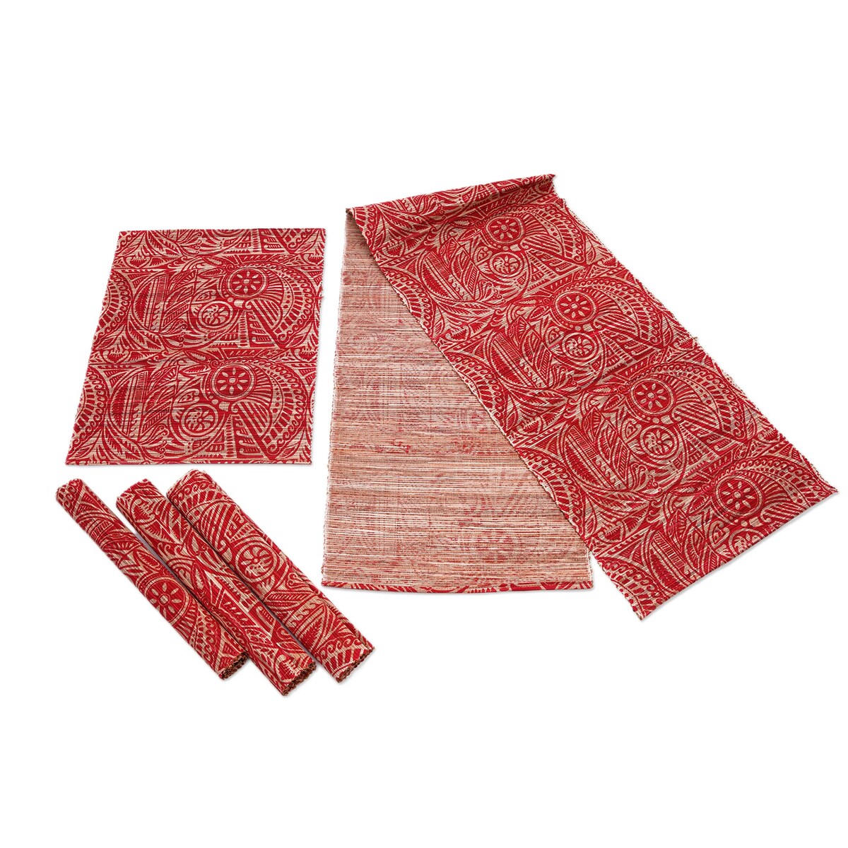 Novica Handmade Red Eden Cotton Blend Table Runner And Placemats (Set Of 5)