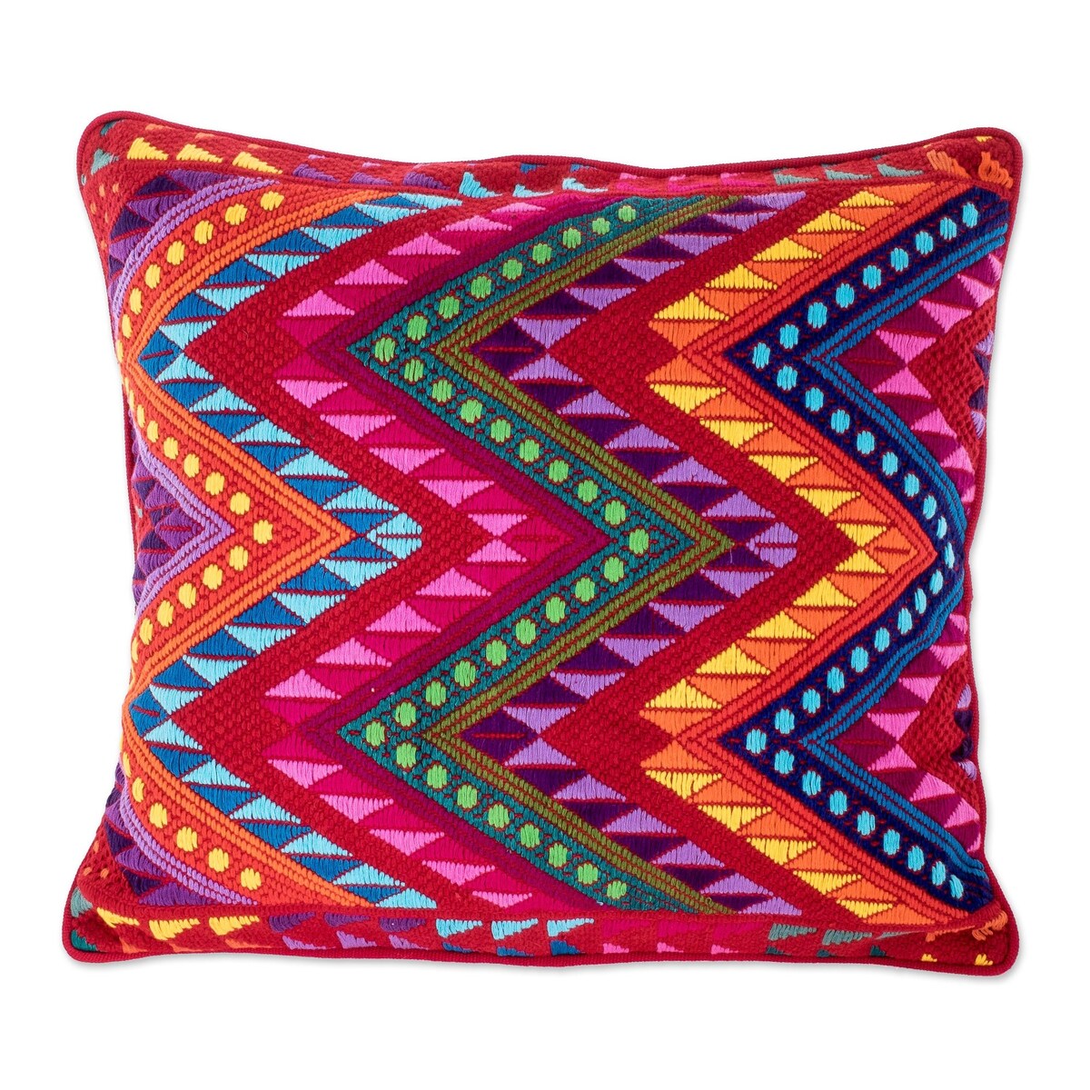 Novica Handmade Scarlet Maya Mountains Cotton Cushion Cover