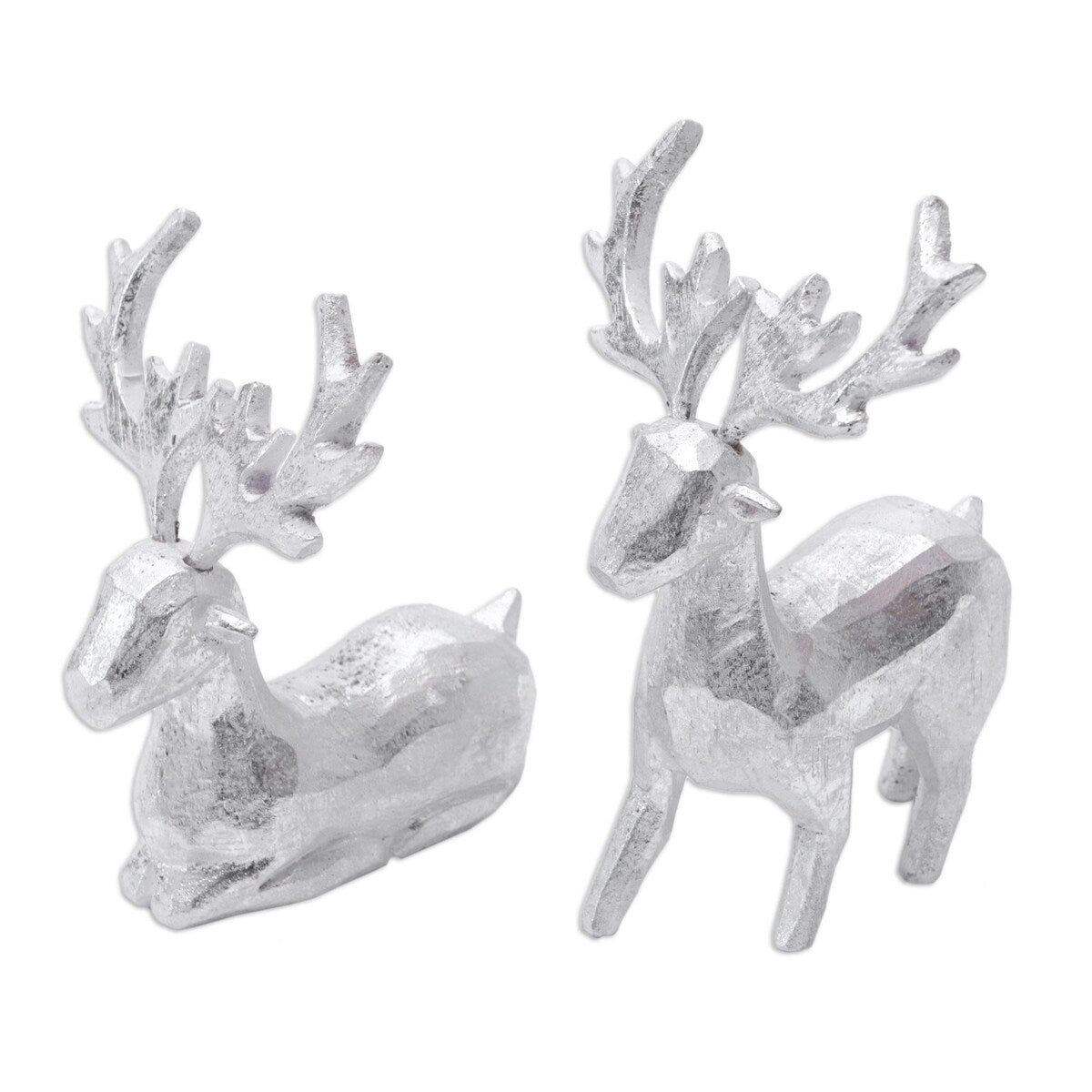 Novica Handmade Silver Reindeer Wood Figurines (Pair)